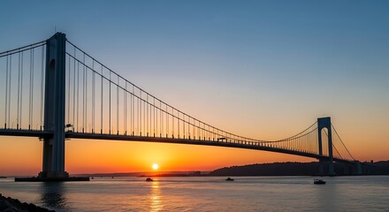 Fototapeta premium Verrazano-Narrows Bridge at Sunset - A Stunning View.