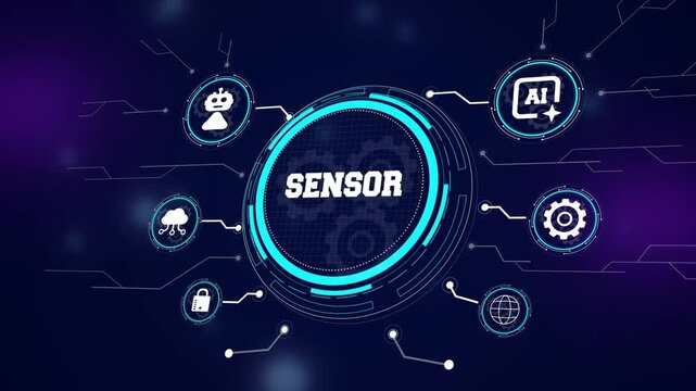 Digital sensor technology and biometric data analysis with a futuristic hud interface, featuring high-precision electronic detection for industrial automation