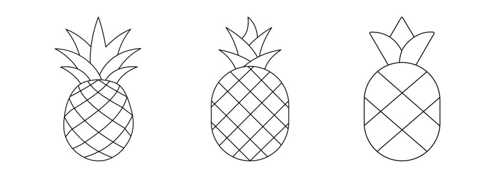 Pineapple Icon Set &ndash; Tropical Fruit, Ananas Healthy Food Silhouette Vector
