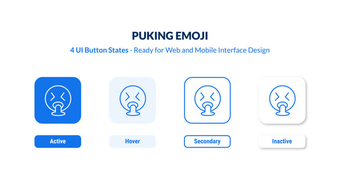 puking emoji UI button states set. Outline icon kit from emoji collection. Thin linear puking emoji, face, character editable vector. Line vector puking emoji sign for web and mobile interface
