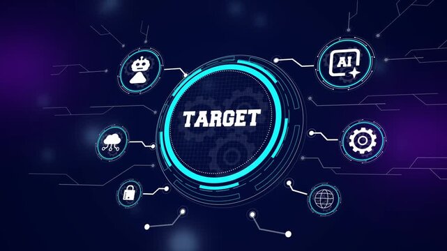 Precision digital target acquisition with a futuristic hud interface, featuring automated tracking systems and cybernetic aim for security and defense technology