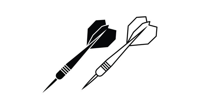 Two darts one black and one white are displayed in a striking minimalist graphic silhouette high quality professional detailed modern elegant