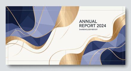 Elegant Annual Report Cover Design with Abstract Waves and Gold Accents. © sasa
