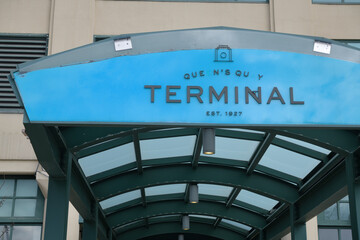 Naklejka premium sign over entrance canopy at Queen’s Quay Terminal 207 Queens Quay W, Toronto