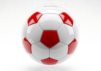Fototapeta premium Professional studio shot of a vibrant red and white football featuring a classic hexagonal pattern and shiny finish.