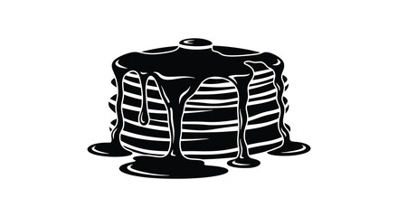 A stack of pancakes covered in dripping syrup is presented in a striking black silhouette high quality professional detailed modern elegant © Creativekhairul02