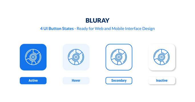 bluray UI button states set. Outline icon kit from hardware collection. Thin linear bluray, movie, dvd editable vector. Line vector bluray sign for web and mobile interface