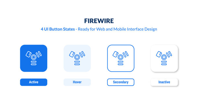 firewire UI button states set. Outline icon kit from hardware collection. Thin linear firewire, cable, device editable vector. Line vector firewire sign for web and mobile interface