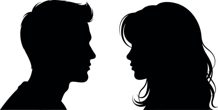 Male and female profile silhouettes facing