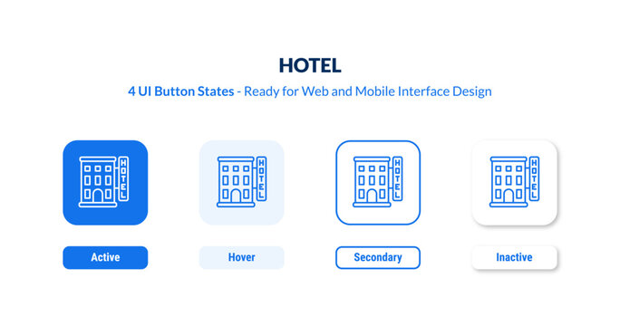 hotel UI button states set. Outline icon kit from hotel and restaurant collection. Thin linear hotel, room, bed editable vector. Line vector hotel sign for web and mobile interface