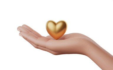 Fototapeta premium Gentle human hand delicately holding a shining golden heart, symbolizing love, care, generosity, and compassion, a powerful concept for themes of charity, health, and emotional connection, vector