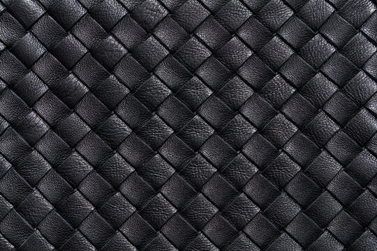 Black leather weave texture with elegant diamond pattern for premium background design. Close up. Top view.