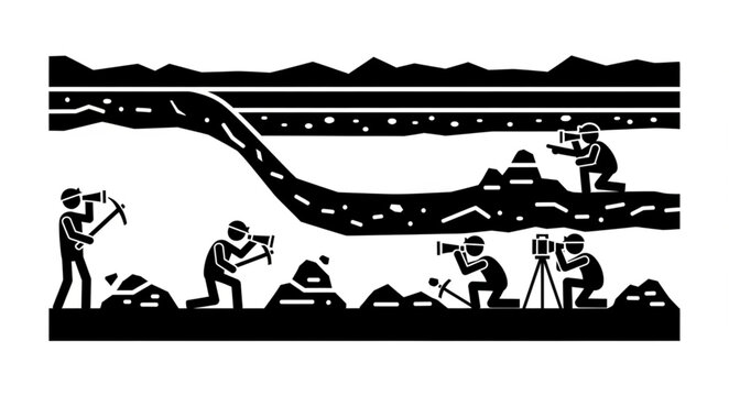 Illustrative Depiction of a Mining Operation with Workers and Equipment.