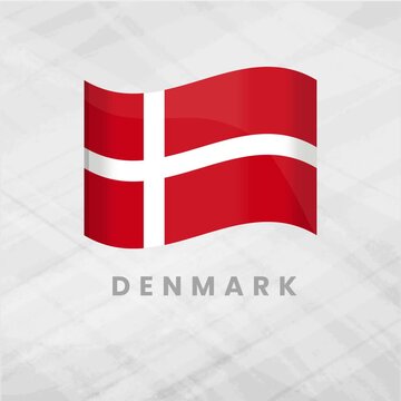 Denmark National Flag Waving 3D Illustration; Dannebrog White Scandinavian Cross on Red Background
