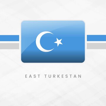 East Turkestan Flag Button: 3D Glossy Uyghur K&ouml;kbayraq Symbol with Crescent and Star