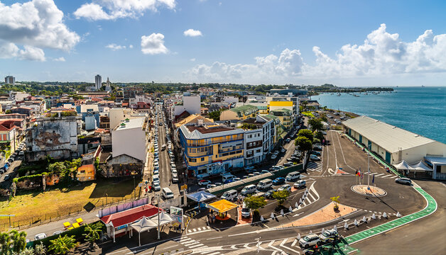 A view over Pointe a Pitre from the cruise terminal in Guadeloupe on a bright morning