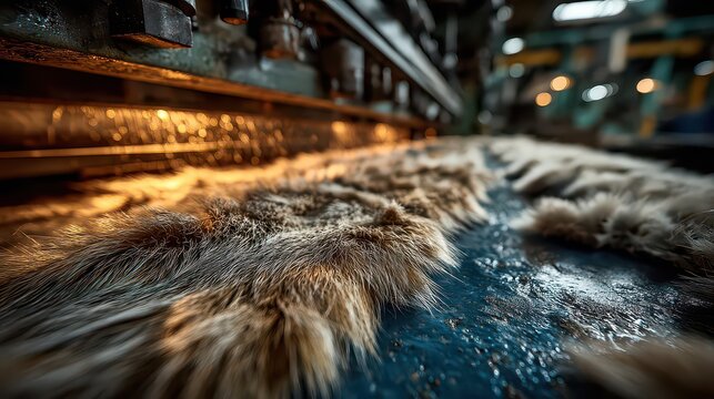 Textured Fur Detail in Industrial Textile Processing Environment