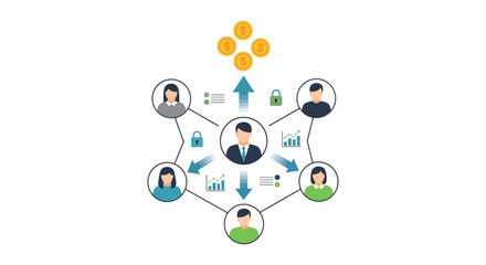 Fototapeta premium Business Network and Team Hierarchy Illustration: Centralized Management Structure, Profit Generation, and Financial Distribution Model