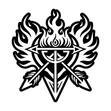 A filled style icon of flaming arrow symbol
