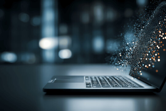 Minimal Laptop With Floating Data Stream