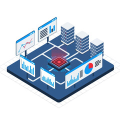 Fototapeta premium Data Analytics Platform with Central Processing Unit and Visualized Data.