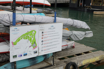 Naklejka premium storage rack with vessels and map of harbourfront Canoe & Kayak Centre, Toronto