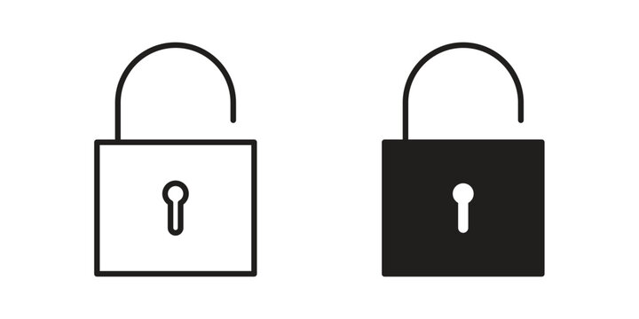 Unlock icon silhouette design. Editable stroke outline icon on white background