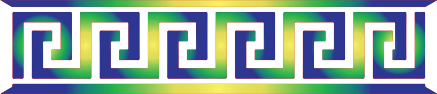 Greek key meander pattern with blue green and yellow gradient fill