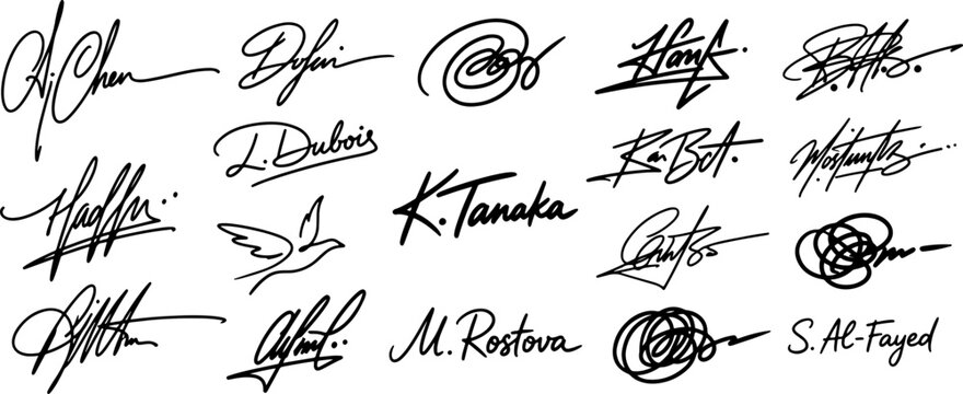 modern handwritten fake signature collection vector style set