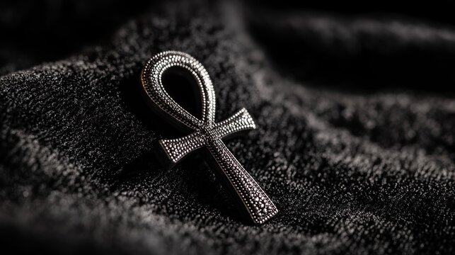 Elegant Black Ankh Symbol on Soft Fabric