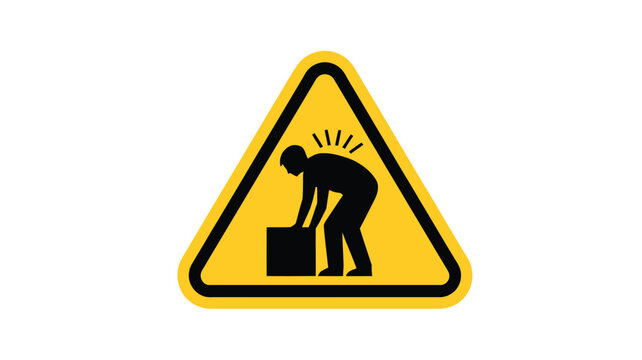 Warning sign depicting improper lifting technique and potential back injury