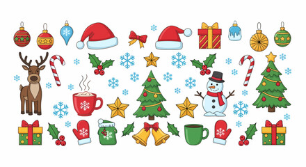 Fototapeta premium Christmas Icons Collection with Ornaments and Characters.