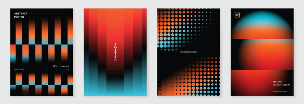 Black abstract gradient poster vector with orange, red, and cyan halftone light effects. Bold modern cover design for branding, music visuals, and contemporary wall art.