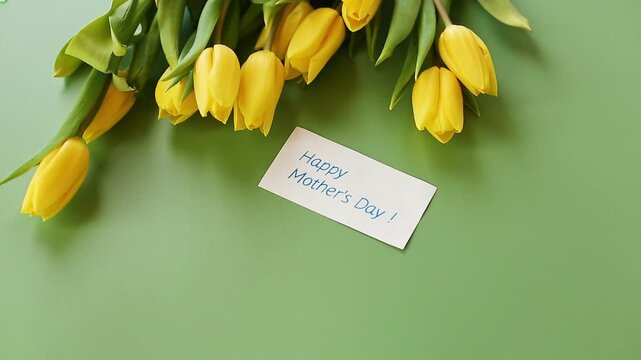 yellow tulip bouquet on green spring background