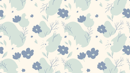 Fototapeta premium Beautiful floral pattern design with blue flowers and green leaves on cream background 9.eps
