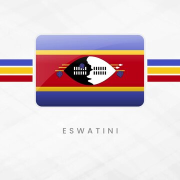 Eswatini Flag Button Animation: 3D Glossy Swaziland National Symbol and Tribal Shield Emblem