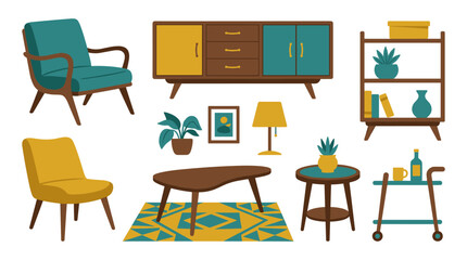 Fototapeta premium Mid Century Modern Furniture Collection Set