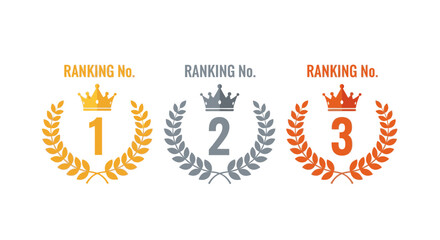 Obraz premium Top three ranking award icons with laurel wreath and crown