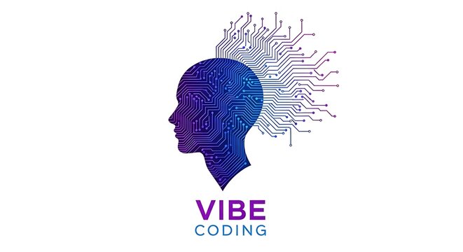 Circuit board human head with microchip and wires  Vibe coding concept