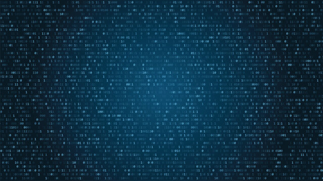 Green binary code matrix background with digital numbers and data streaming
