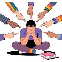 Fototapeta premium A young person feeling sad and isolated while being bullied by others