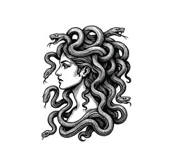 Fototapeta premium Hand-Drawn Mythological Medusa Gorgon Portraits – Vintage Engraving art