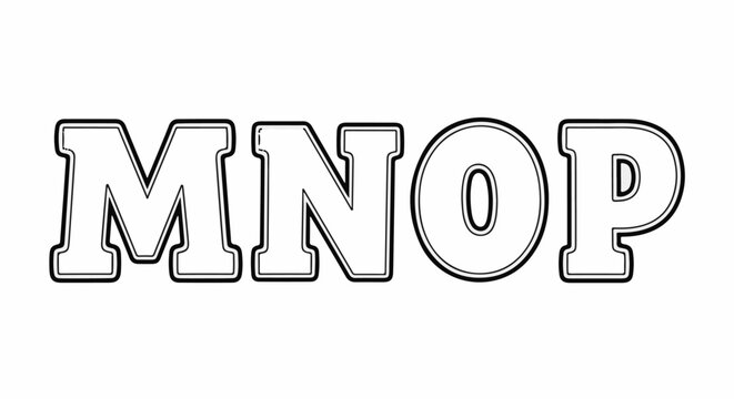 Bold outlined block letters M, N, O, and P on a white background