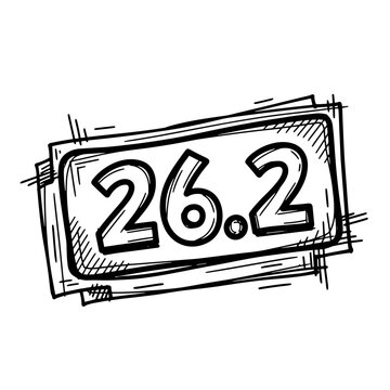 Marathon 26.2 miles race bib number hand drawn vector illustration running event badge endurance race distance symbol for marathon runners training competition sports design