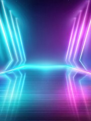 Fototapeta premium Vibrant Neon Lights Forming Abstract Geometric Patterns on a Dark Background, Creating a Futuristic Ambiance