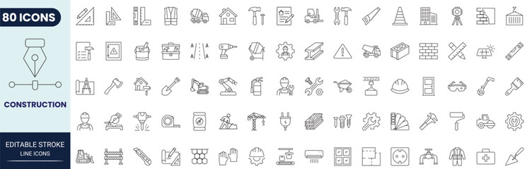 Construction icon set in line style. Linear icon collection. Editable stroke. Full vector.  © Gretta