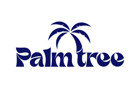 Stylized vector graphic illustration featuring a bold dark blue "Palmtree" wordmark with an integrated tropical palm tree icon for branding design.