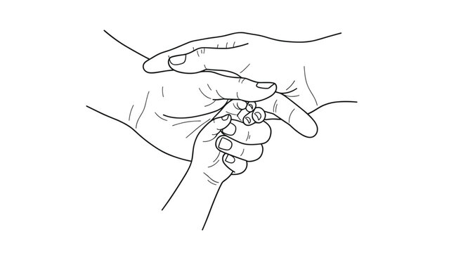Family bond and unity concept with three hands of different sizes including father mother and child holding each other.