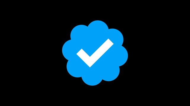 Blue verified checkmark badge animation. Official premium account. Verification trustworthy stream reactions. Authentic social media subscription status symbol overlay template. MOV with Alpha.