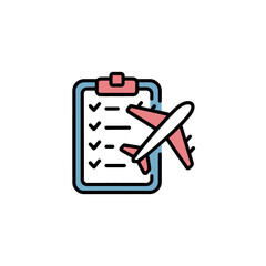 Obraz premium A graphic illustration of a plane and a checklist on clipboard